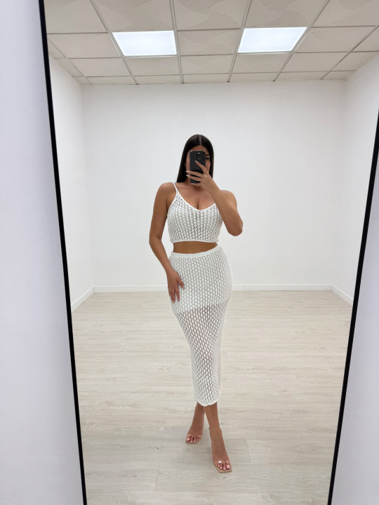 CONJUNTO CROCHET FALDA+TOP BLANCO CONJUNTO CROCHET FALDA+TOP BLANCO